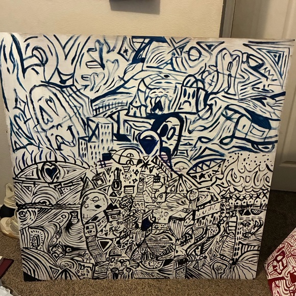(48 x 48) Abstract Blue/Black and White Wall Art